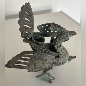 Later 19 century Indian bronze peacock figure, gun Metal finish metal